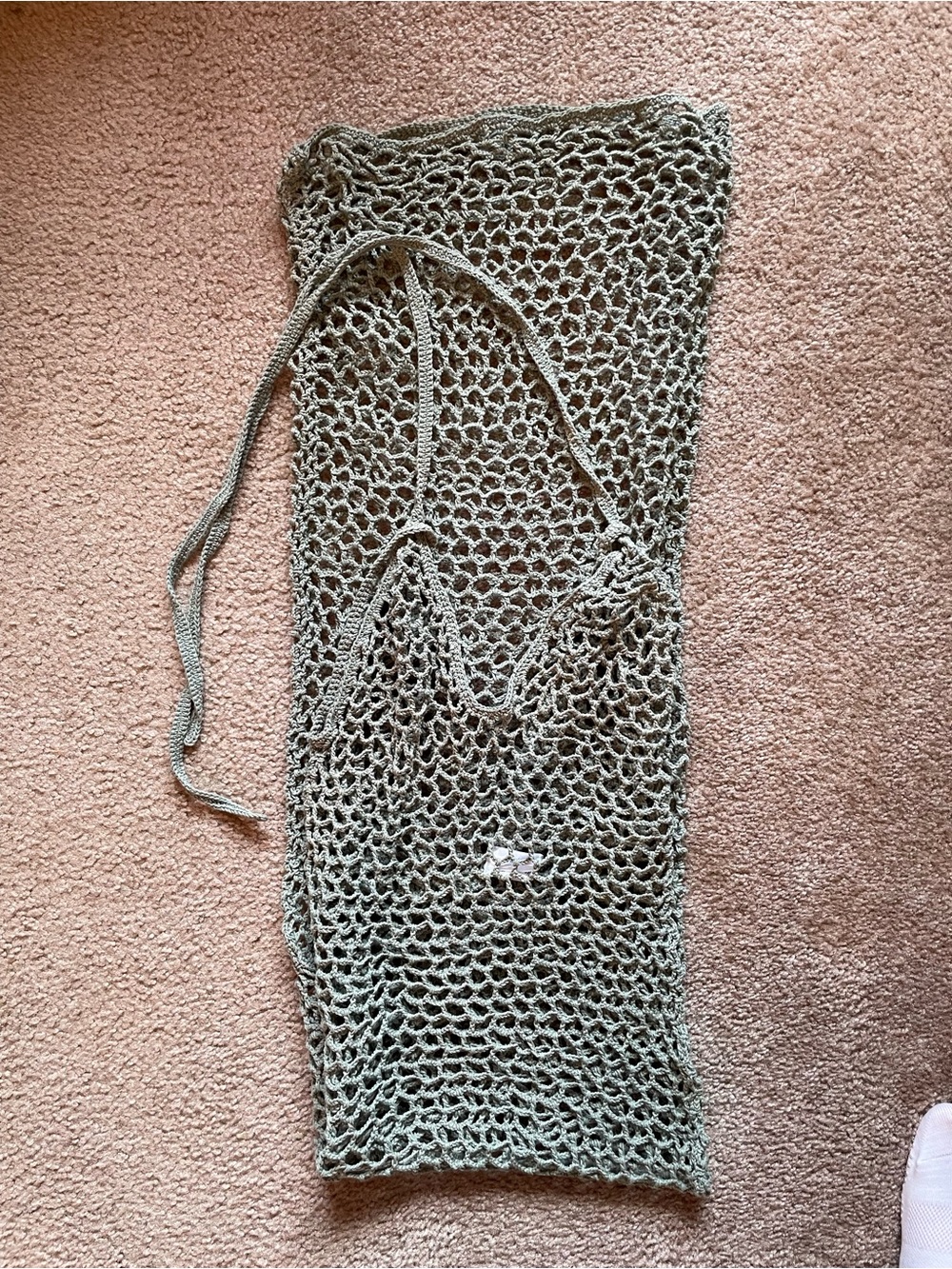 Hand-Crocheted Olive Green Maxi Mesh Dress Cover-Up